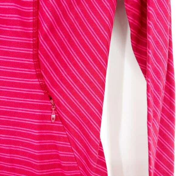 Lululemon Womens Athleisure Think Fast Thumbhole Pullover Size 2 Berry Striped - Picture 2 of 7
